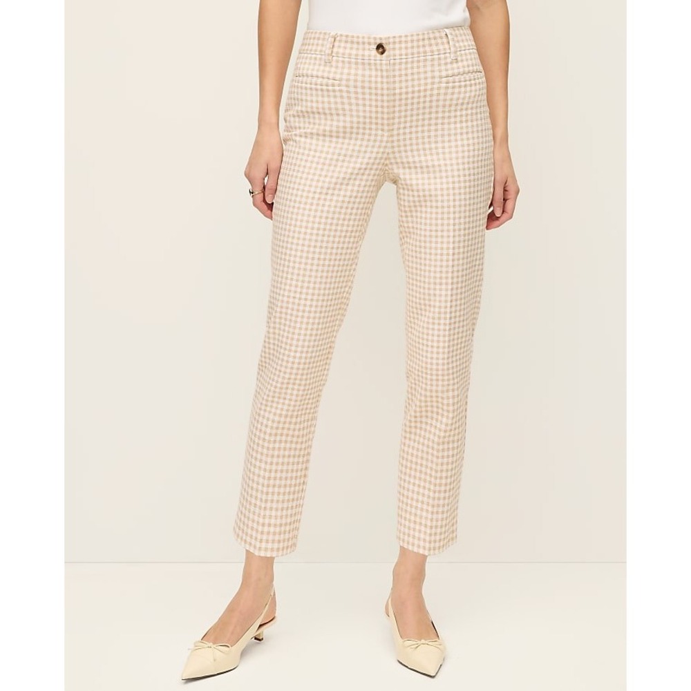Ann Taylor The Cotton Crop Pant Gingham Pale Sandalwood Beige White 4 NWT 843247